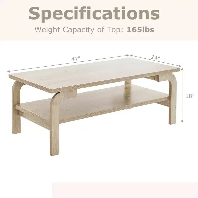 Table basse rectangulaire Costway de 120 cm avec étagère de rangement et pieds incurvés pour salon
