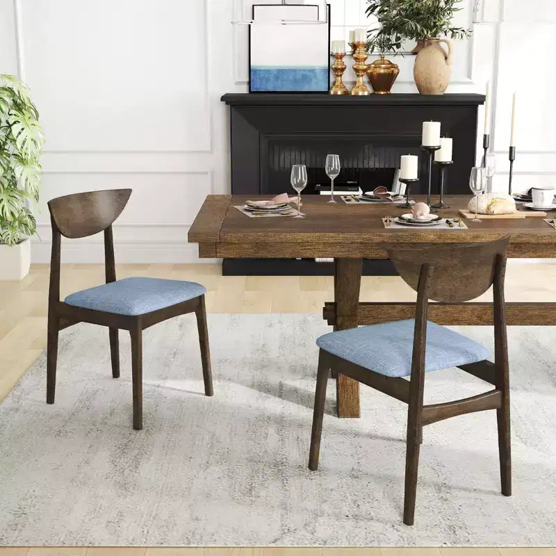 Costway Lot de 2 chaises de salle à manger en bois avec revêtement en tissu de lin et assise rembourrée
