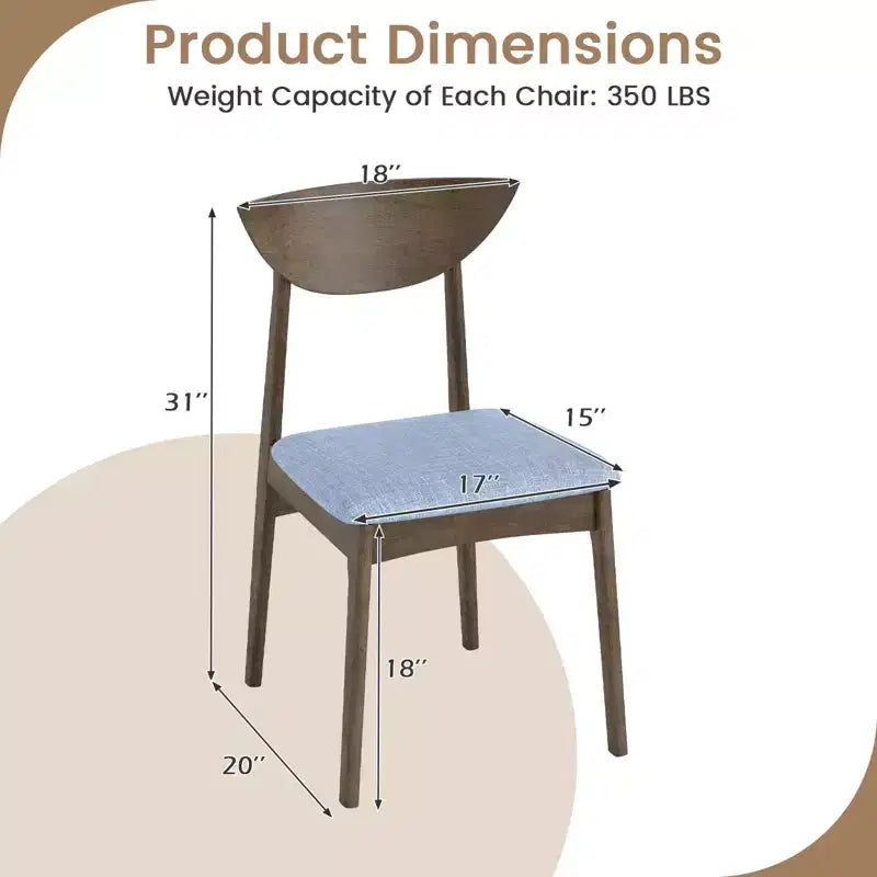 Costway Lot de 2 chaises de salle à manger en bois avec revêtement en tissu de lin et assise rembourrée