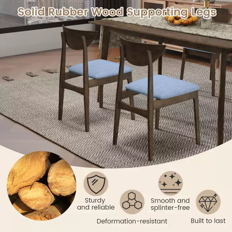 Costway Lot de 2 chaises de salle à manger en bois avec revêtement en tissu de lin et assise rembourrée