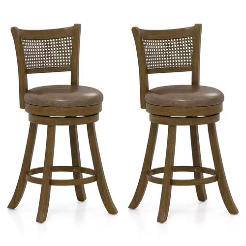 Costway Set of 2 Bar Stools 25 Swivel Bar Chairs w/ PE Rattan Backrest Counter Height