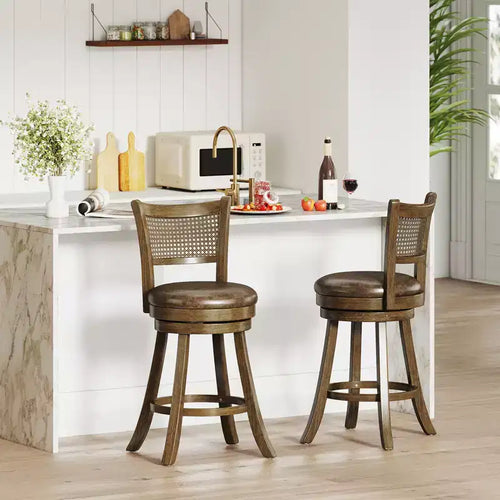 Costway Lot de 2 tabourets de bar pivotants à hauteur de comptoir avec dossier en rotin PE 25 po