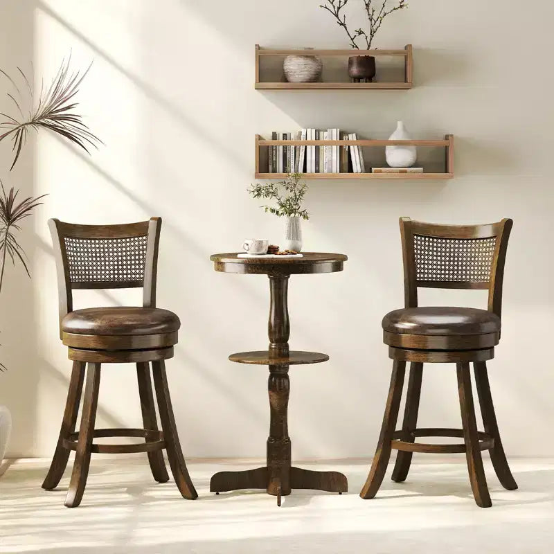 Costway Lot de 2 tabourets de bar pivotants à hauteur de comptoir avec dossier en rotin PE 25 po