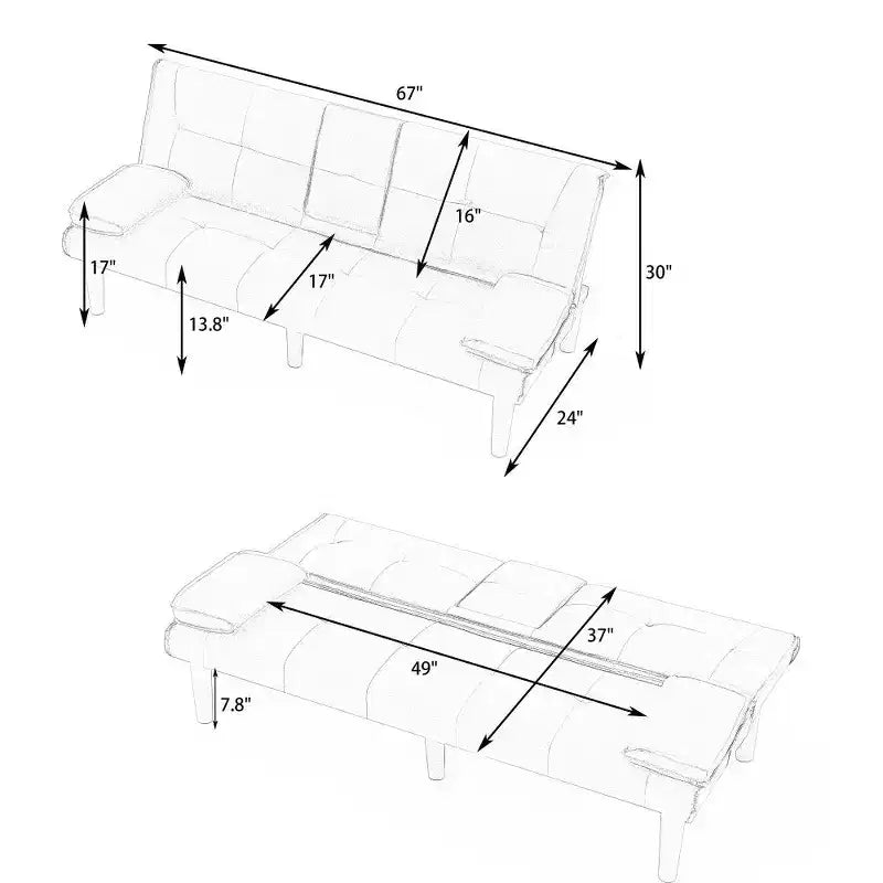 TUYOHW Canapé-lit pliant en PVC de 170 cm, Causeuse convertible avec porte-gobelet intégré pour petits espaces et appartements, capacité de charge de 227 kg