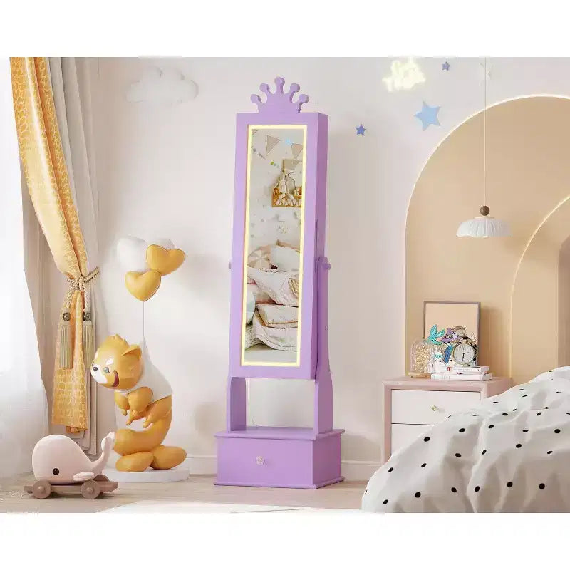 Garvee Armoire à bijoux pour enfants avec miroir pleine longueur, armoire à bijoux de 46 cm avec 3 tiroirs de rangement, miroir de coiffeuse pour enfants, armoire à bijoux