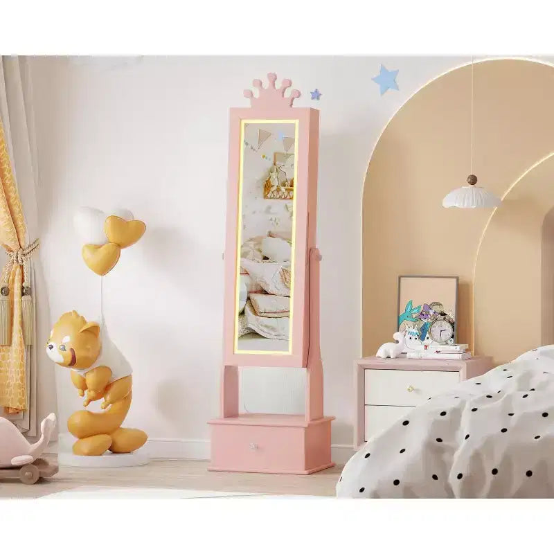 Garvee Armoire à bijoux pour enfants avec miroir pleine longueur, armoire à bijoux de 46 cm avec 3 tiroirs de rangement, miroir de coiffeuse pour enfants, armoire à bijoux