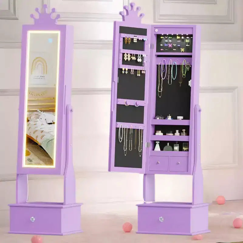 Garvee Armoire à bijoux pour enfants avec miroir pleine longueur, armoire à bijoux de 46 cm avec 3 tiroirs de rangement, miroir de coiffeuse pour enfants, armoire à bijoux