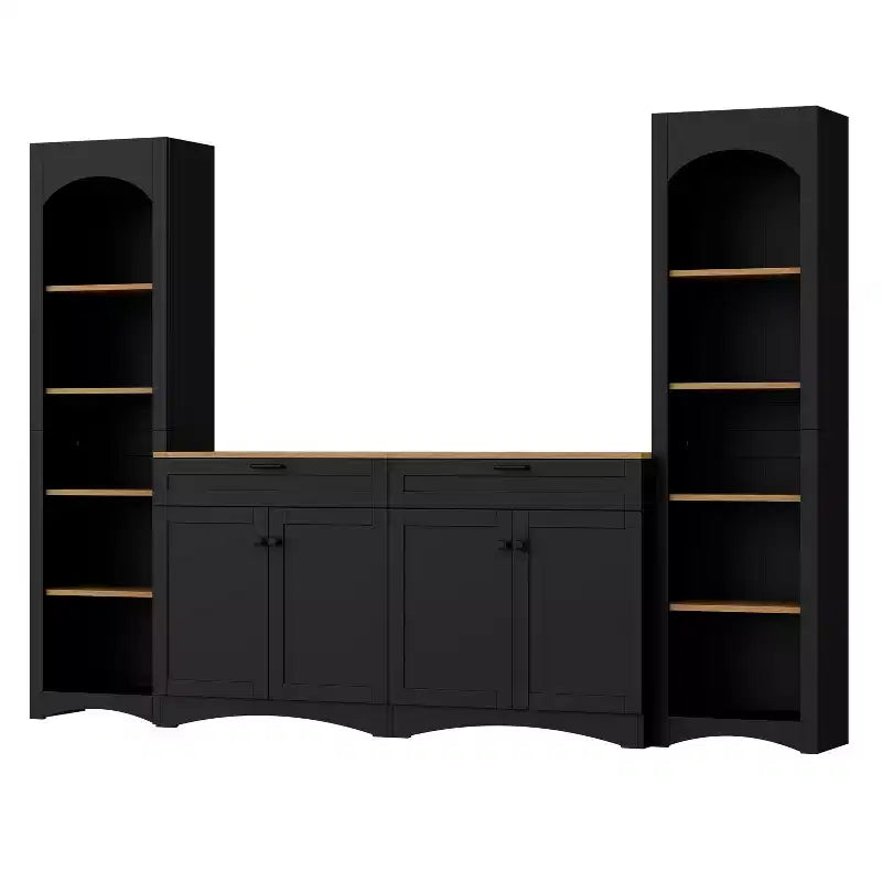 Ensemble de 3 meubles TV en bois avec étagère pour téléviseur de 70 pouces, meuble de rangement TV avec étagères réglables, table console média de style Mid-Century, gris