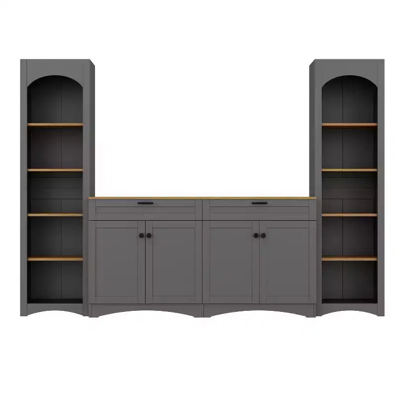 Ensemble de 3 meubles TV en bois avec étagère pour téléviseur de 70 pouces, meuble de rangement TV avec étagères réglables, table console média de style Mid-Century, gris