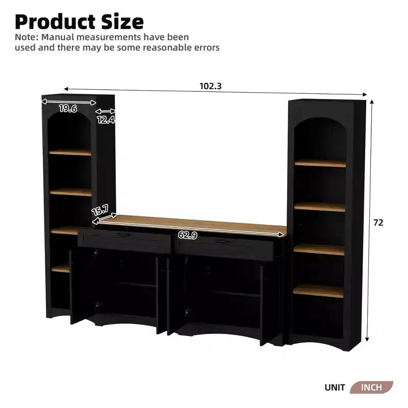 Ensemble de 3 meubles TV en bois avec étagère pour téléviseur de 70 pouces, meuble de rangement TV avec étagères réglables, table console média de style Mid-Century, gris