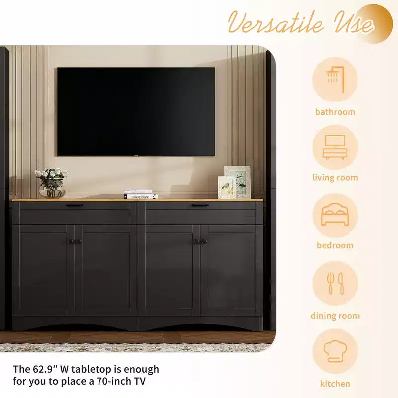 Ensemble de 3 meubles TV en bois avec étagère pour téléviseur de 70 pouces, meuble de rangement TV avec étagères réglables, table console média de style Mid-Century, gris