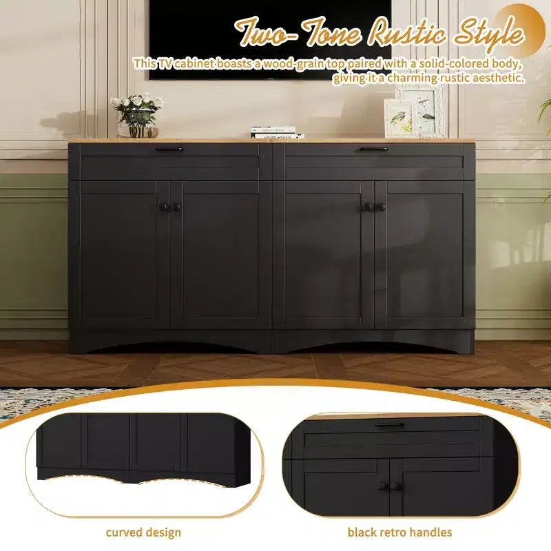 Ensemble de 3 meubles TV en bois avec étagère pour téléviseur de 70 pouces, meuble de rangement TV avec étagères réglables, table console média de style Mid-Century, gris