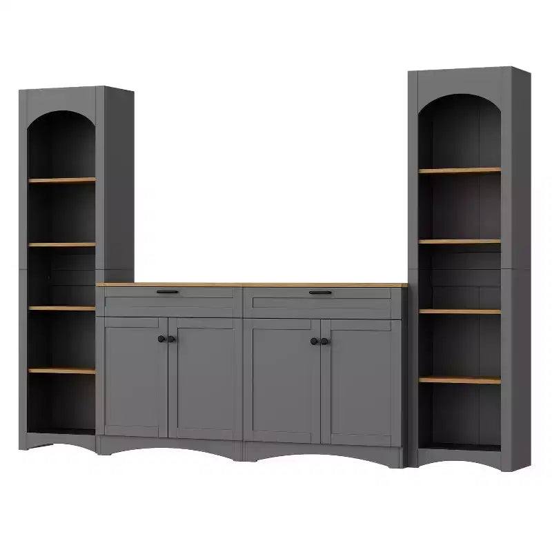 Ensemble de 3 meubles TV en bois avec étagère pour téléviseur de 70 pouces, meuble de rangement TV avec étagères réglables, table console média de style Mid-Century, gris