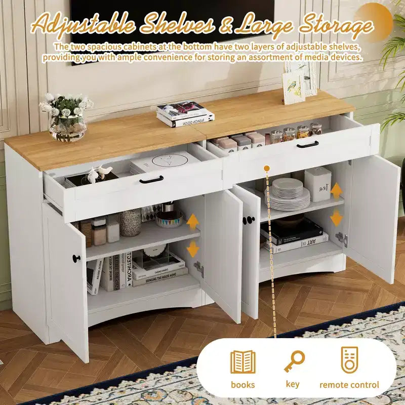 Ensemble de 3 meubles TV en bois avec étagère pour téléviseur de 70 pouces, meuble de rangement TV avec étagères réglables, table console média de style Mid-Century, gris