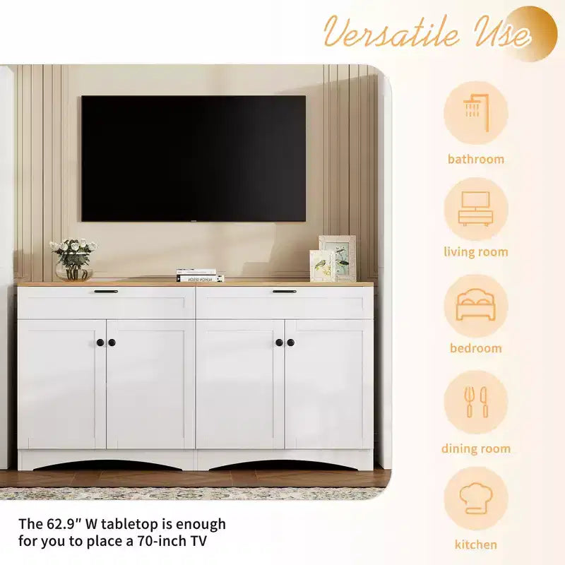 Ensemble de 3 meubles TV en bois avec étagère pour téléviseur de 70 pouces, meuble de rangement TV avec étagères réglables, table console média de style Mid-Century, gris