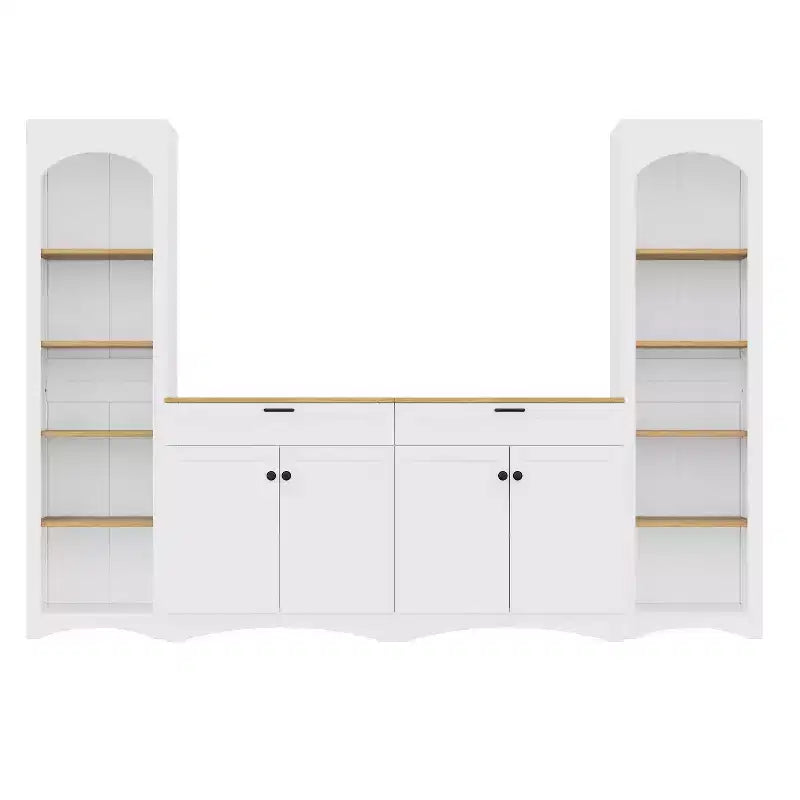 Ensemble de 3 meubles TV en bois avec étagère pour téléviseur de 70 pouces, meuble de rangement TV avec étagères réglables, table console média de style Mid-Century, gris