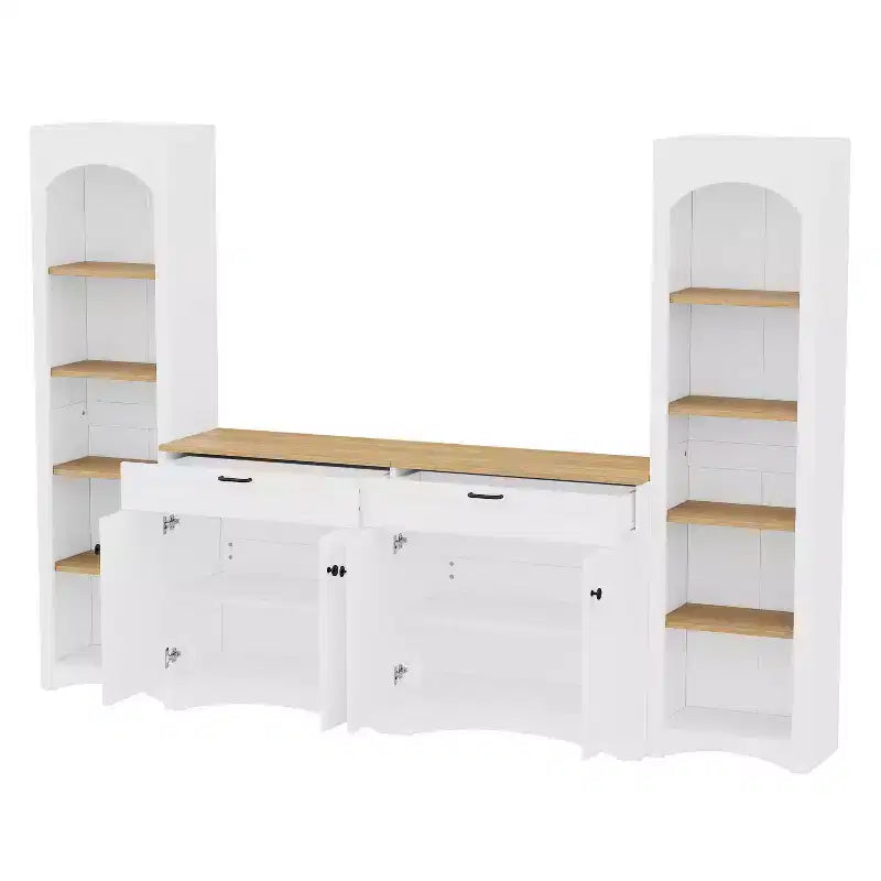 Ensemble de 3 meubles TV en bois avec étagère pour téléviseur de 70 pouces, meuble de rangement TV avec étagères réglables, table console média de style Mid-Century, gris