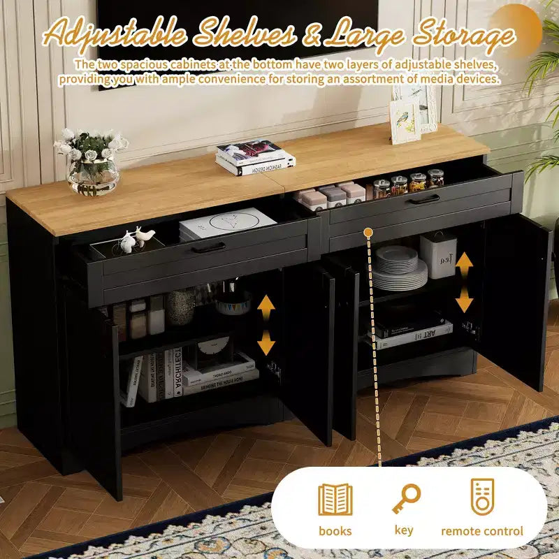 Ensemble de 3 meubles TV en bois avec étagère pour téléviseur de 70 pouces, meuble de rangement TV avec étagères réglables, table console média de style Mid-Century, gris
