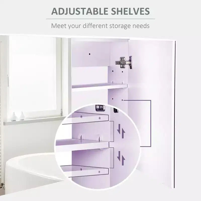 Miroir de salle de bain mural à double porte, armoire à pharmacie 80 x 60 cm au design moderne, grand rangement et charnières silencieuses