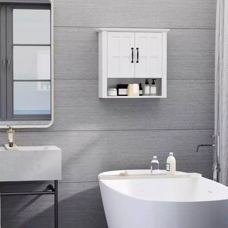 Meuble mural de salle de bain, armoire à pharmacie, meuble de cuisine avec 2 portes et étagère réglable