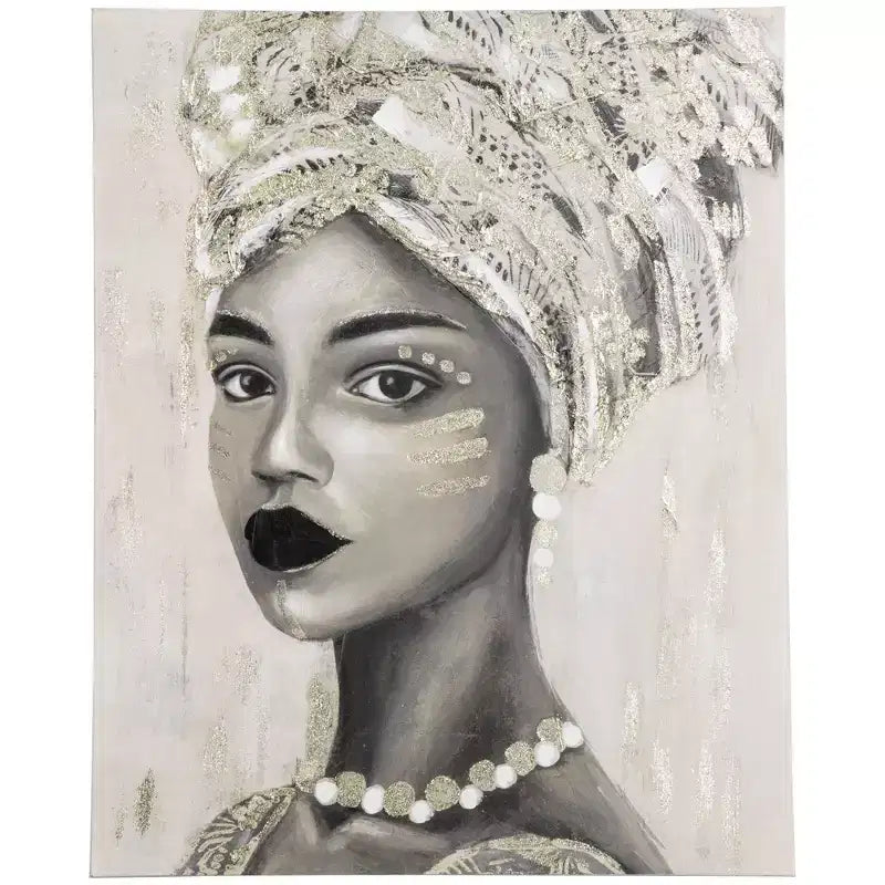 Hand-Painted Canvas Wall Art for Living Room Bedroom, Painting Gold African Woman