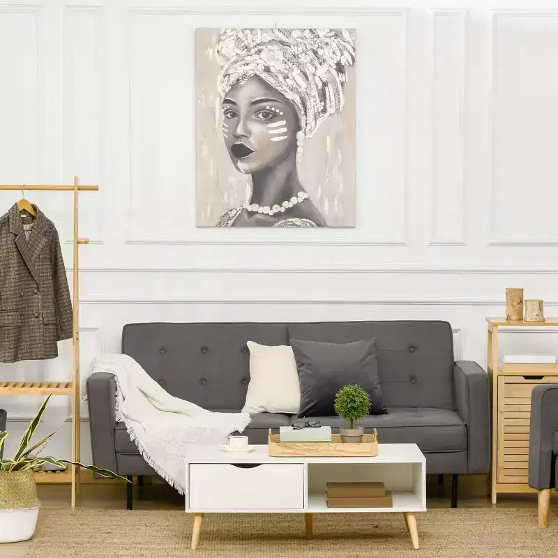 Toile murale peinte à la main pour salon et chambre à coucher, tableau femme africaine dorée