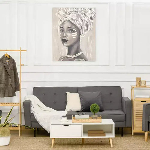 Toile murale peinte à la main pour salon et chambre à coucher, tableau femme africaine dorée