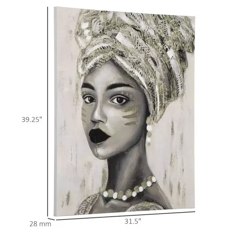 Toile murale peinte à la main pour salon et chambre à coucher, tableau femme africaine dorée