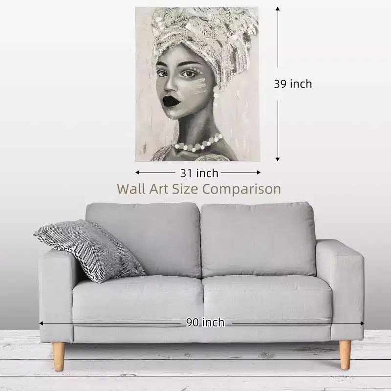 Toile murale peinte à la main pour salon et chambre à coucher, tableau femme africaine dorée