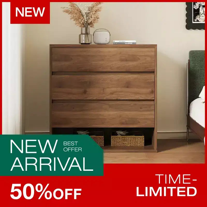Table de chevet Luck Live Moderne à 3 tiroirs avec étagère de rangement ouverte, Table de chevet minimaliste pour chambre à coucher, couleur noyer