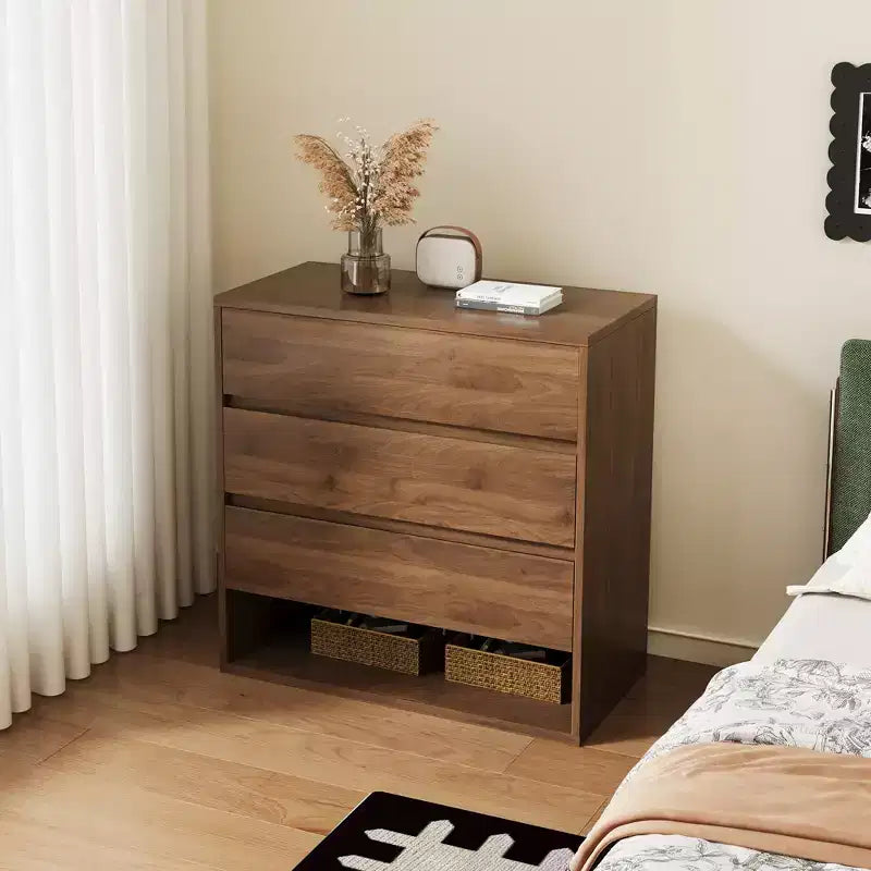 Table de chevet Luck Live Moderne à 3 tiroirs avec étagère de rangement ouverte, Table de chevet minimaliste pour chambre à coucher, couleur noyer