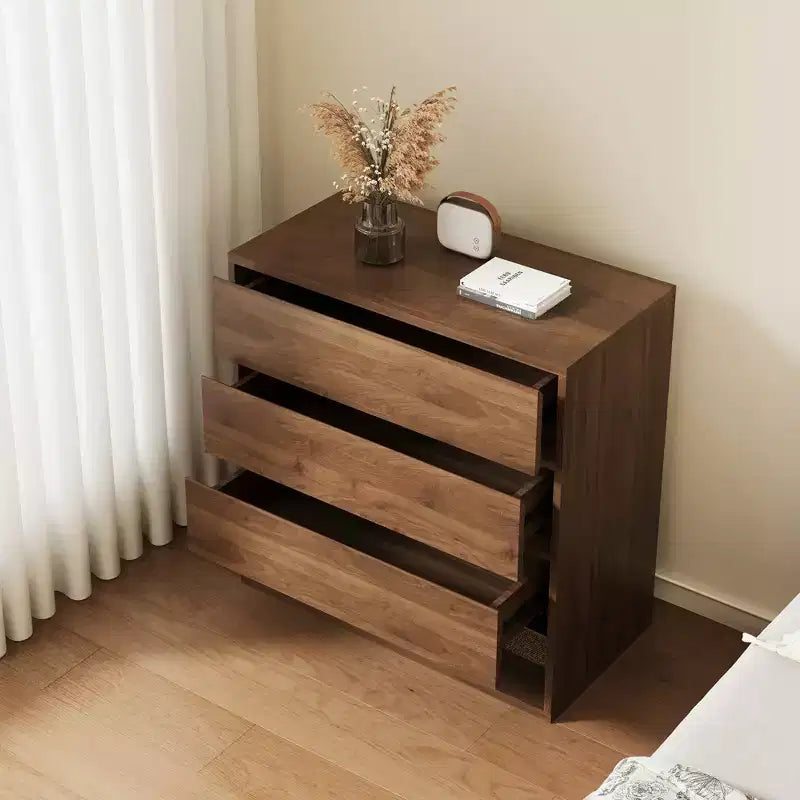 Table de chevet Luck Live Moderne à 3 tiroirs avec étagère de rangement ouverte, Table de chevet minimaliste pour chambre à coucher, couleur noyer