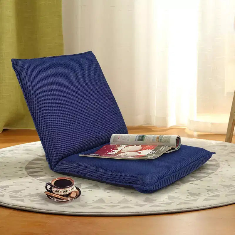 Costway Chaise de sol réglable avec coussin, transat inclinable avec 6 positions, support dorsal confortable et dossier épais, fauteuil de sol paresseux, bleu marine