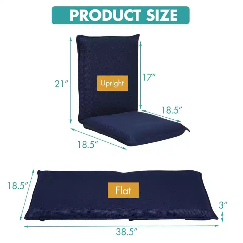 Costway Chaise de sol réglable avec coussin, transat inclinable avec 6 positions, support dorsal confortable et dossier épais, fauteuil de sol paresseux, bleu marine