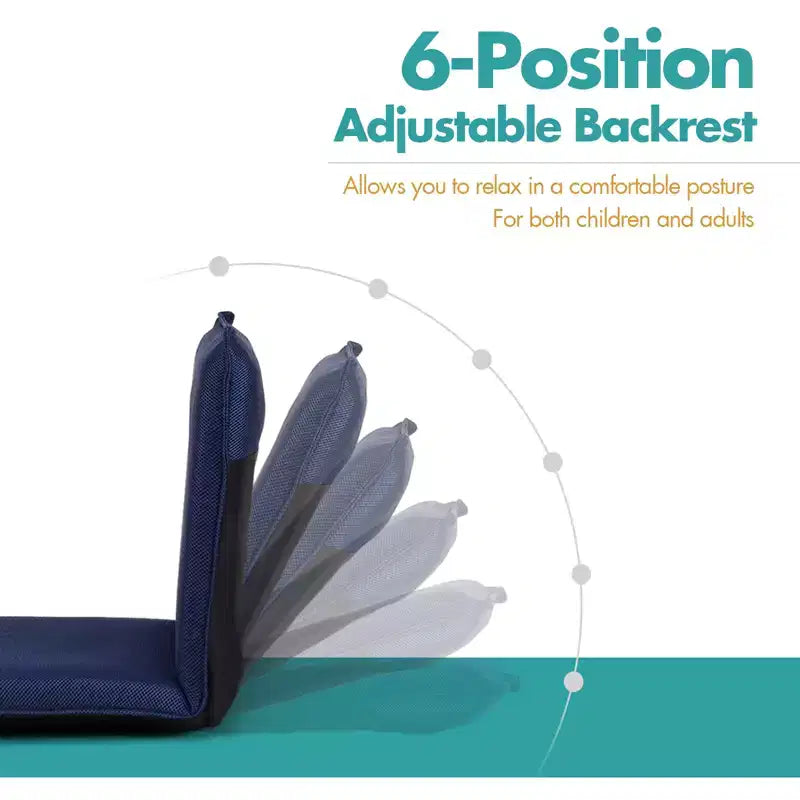 Costway Chaise de sol réglable avec coussin, transat inclinable avec 6 positions, support dorsal confortable et dossier épais, fauteuil de sol paresseux, bleu marine