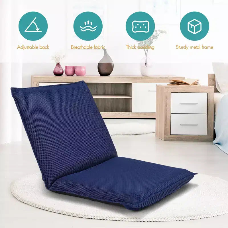 Costway Chaise de sol réglable avec coussin, transat inclinable avec 6 positions, support dorsal confortable et dossier épais, fauteuil de sol paresseux, bleu marine