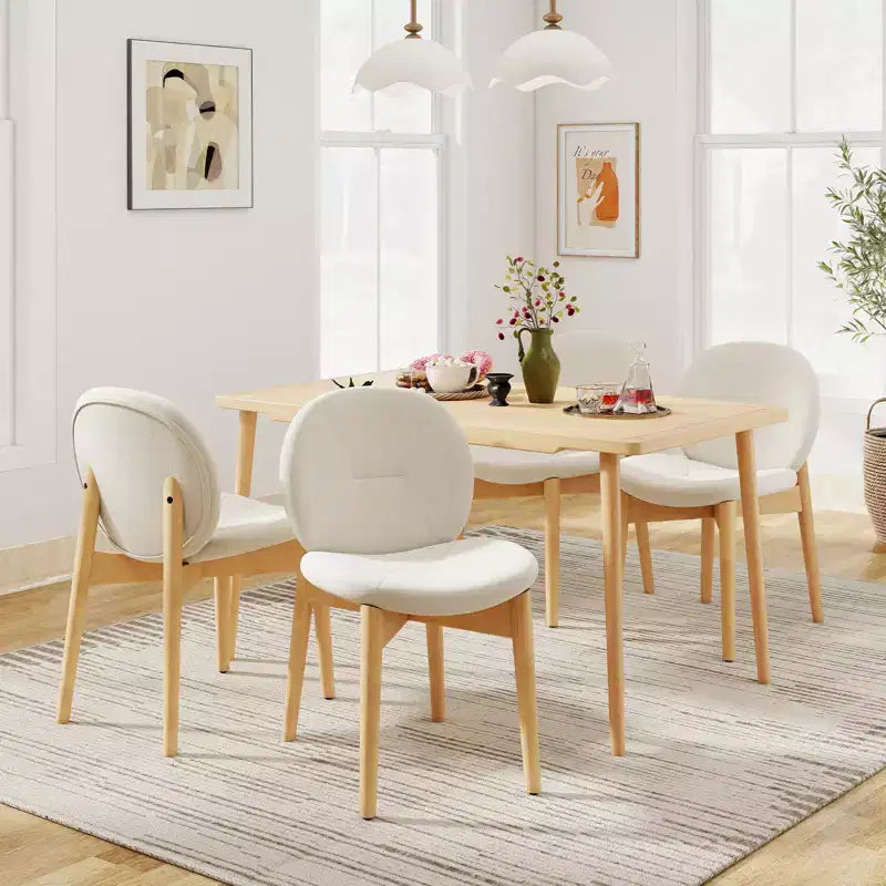 Costway Lot de 4 chaises de salle à manger en bois, chaises de cuisine rembourrées en tissu bouclé doux avec assise incurvée