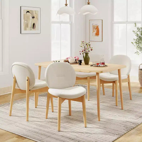 Costway Lot de 4 chaises de salle à manger en bois, chaises de cuisine rembourrées en tissu bouclé doux avec assise incurvée