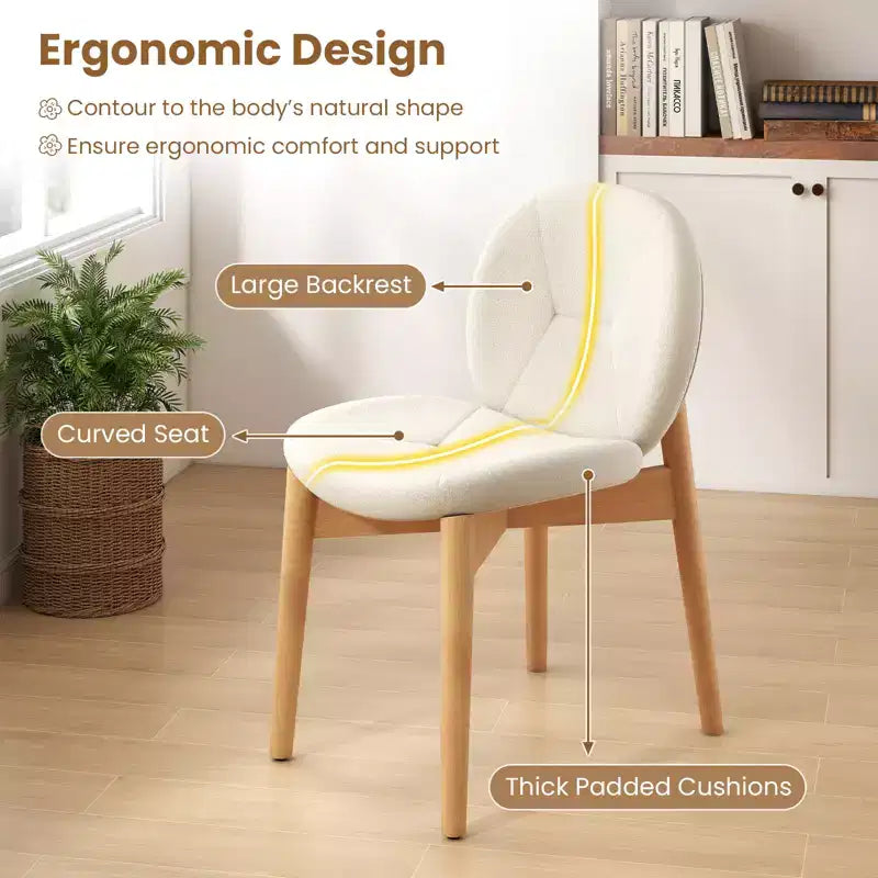 Costway Lot de 4 chaises de salle à manger en bois, chaises de cuisine rembourrées en tissu bouclé doux avec assise incurvée