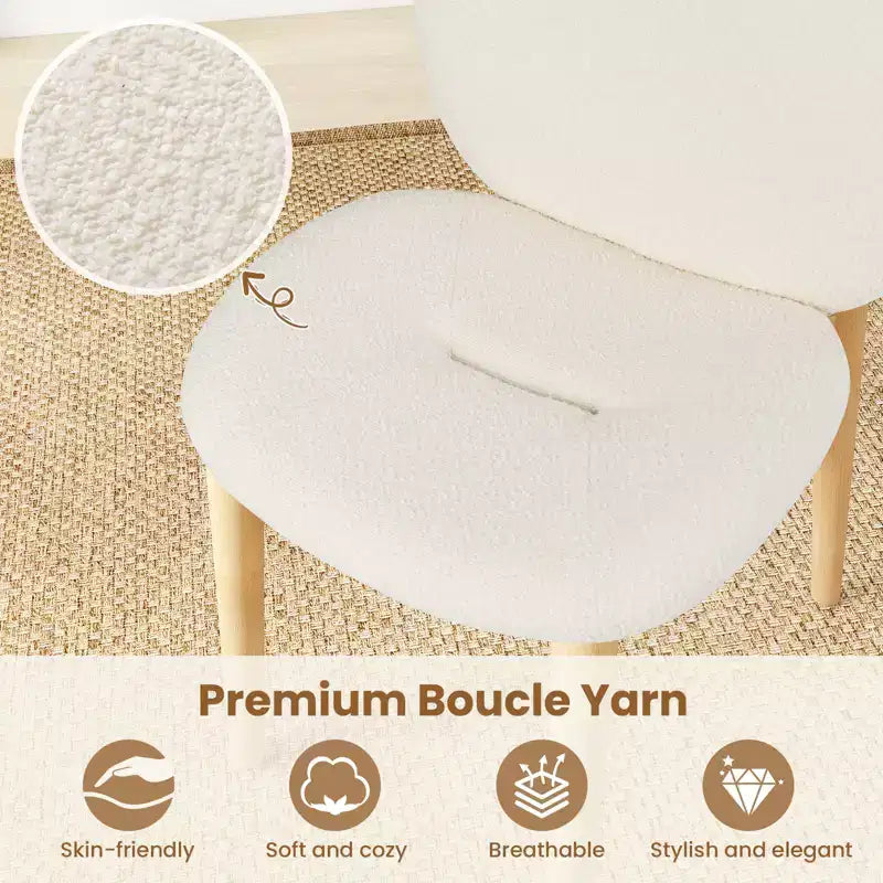 Costway Lot de 4 chaises de salle à manger en bois, chaises de cuisine rembourrées en tissu bouclé doux avec assise incurvée