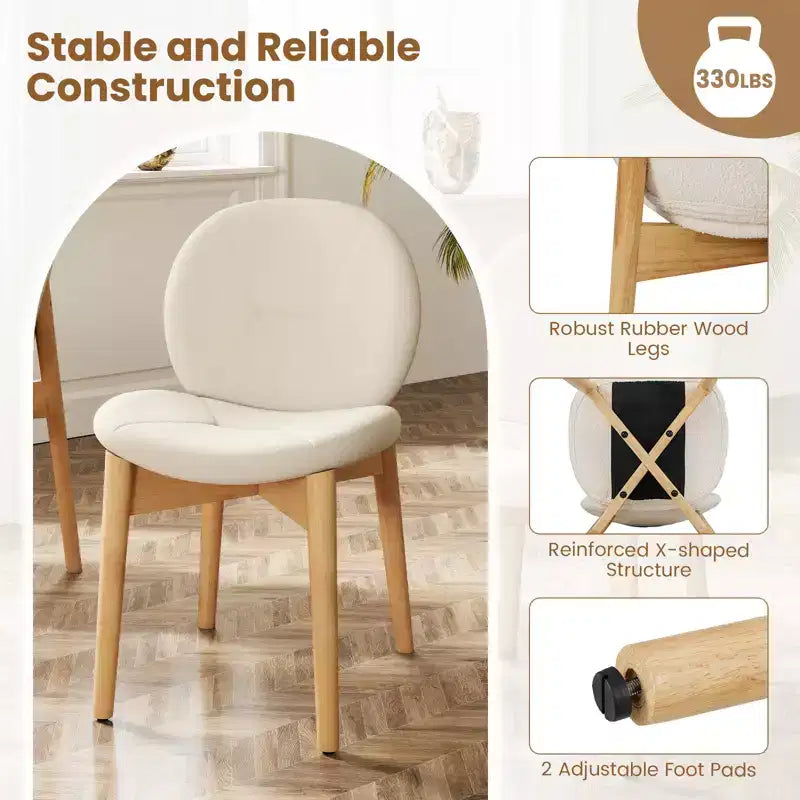 Costway Lot de 4 chaises de salle à manger en bois, chaises de cuisine rembourrées en tissu bouclé doux avec assise incurvée
