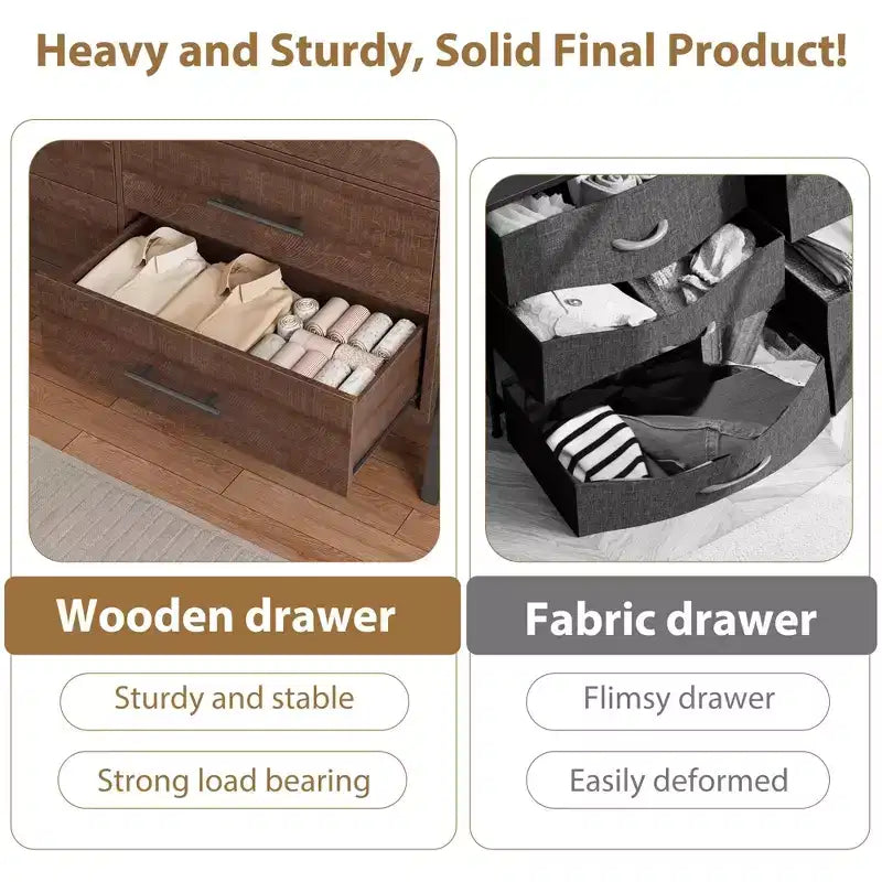 Commode de chambre à coucher 7 tiroirs, commode autoportante de 132 cm de large avec rangement, meuble de rangement en bois pour placard