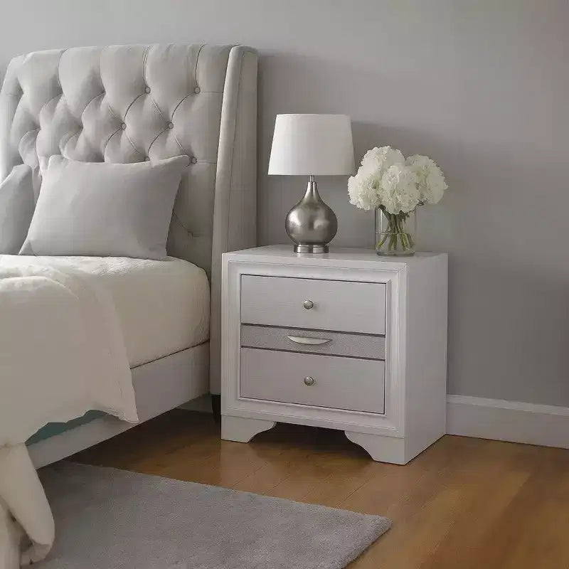 Table de chevet Royal Hampton en bois massif avec tiroirs à bijoux, blanc