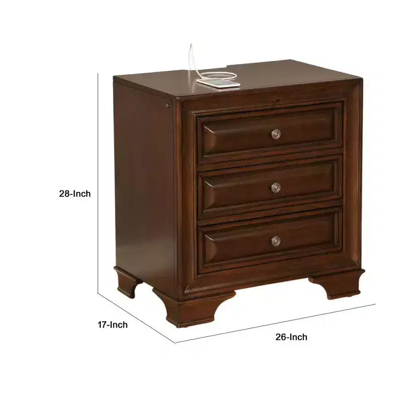 Table de chevet en bois Royal Hampton avec 3 tiroirs, couleur cerisier marron