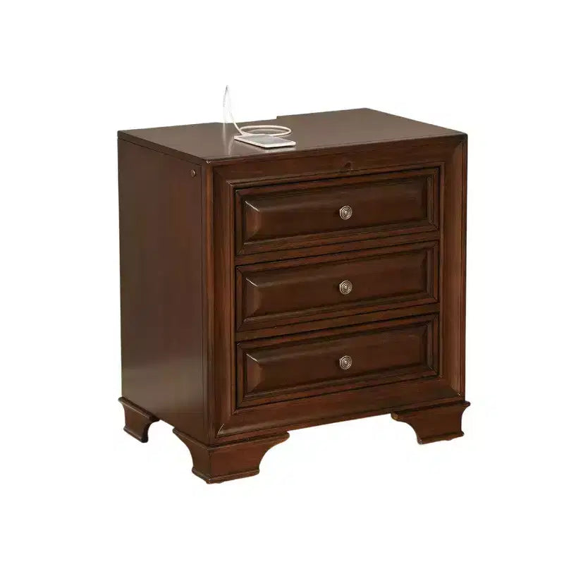 Table de chevet en bois Royal Hampton avec 3 tiroirs, couleur cerisier marron