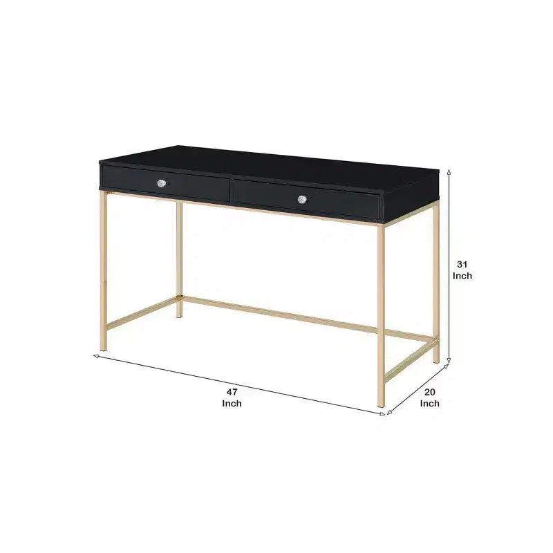 Bureau Royal Hampton avec 2 compartiments de rangement, noir et or