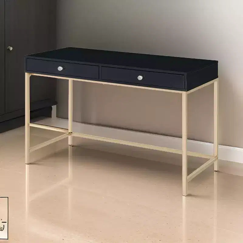 Bureau Royal Hampton avec 2 compartiments de rangement, noir et or