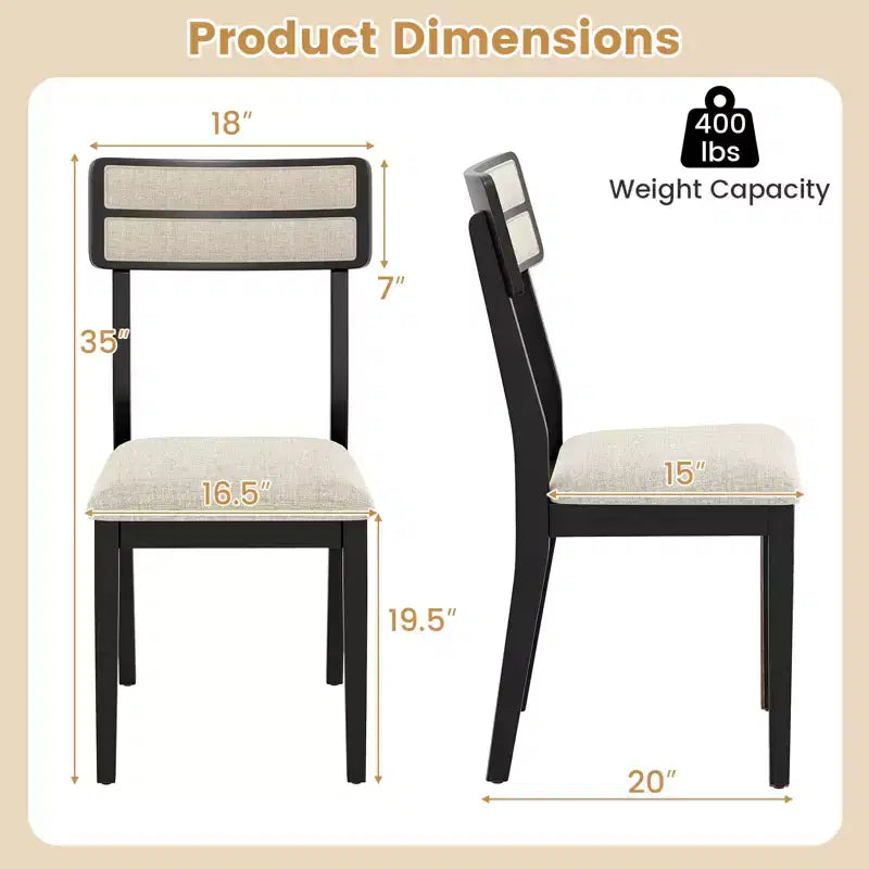Costway Chaises de Salle à Manger Modernes Lot de 2 avec Dossier Inclinable Pieds en Bois d'Hévéa et Siège Rembourré Doux
