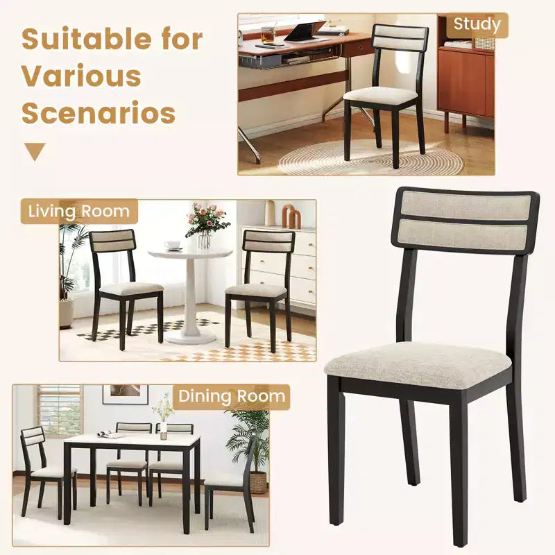 Costway Chaises de Salle à Manger Modernes Lot de 2 avec Dossier Inclinable Pieds en Bois d'Hévéa et Siège Rembourré Doux