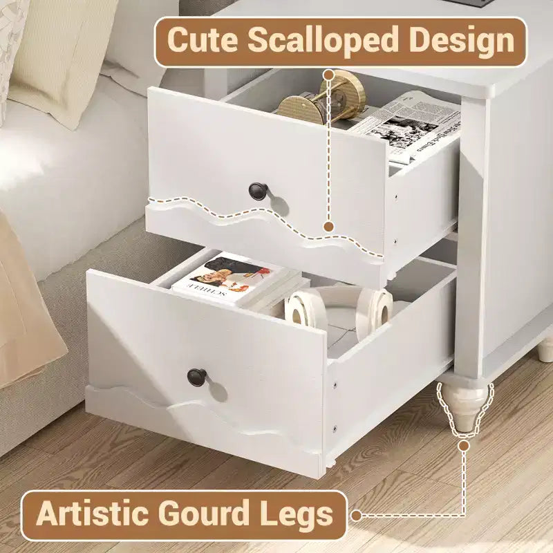 Table de chevet en bois Besiost avec station de charge, commode de rangement avec 2 tiroirs